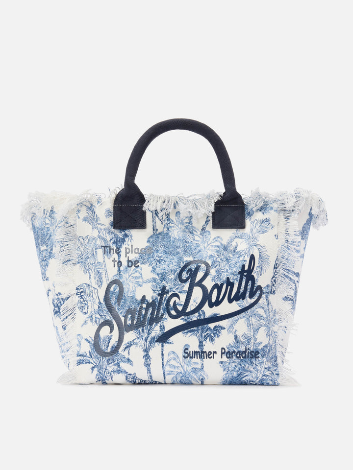 Regular Vanity canvas bag with blue toile de Jouy print