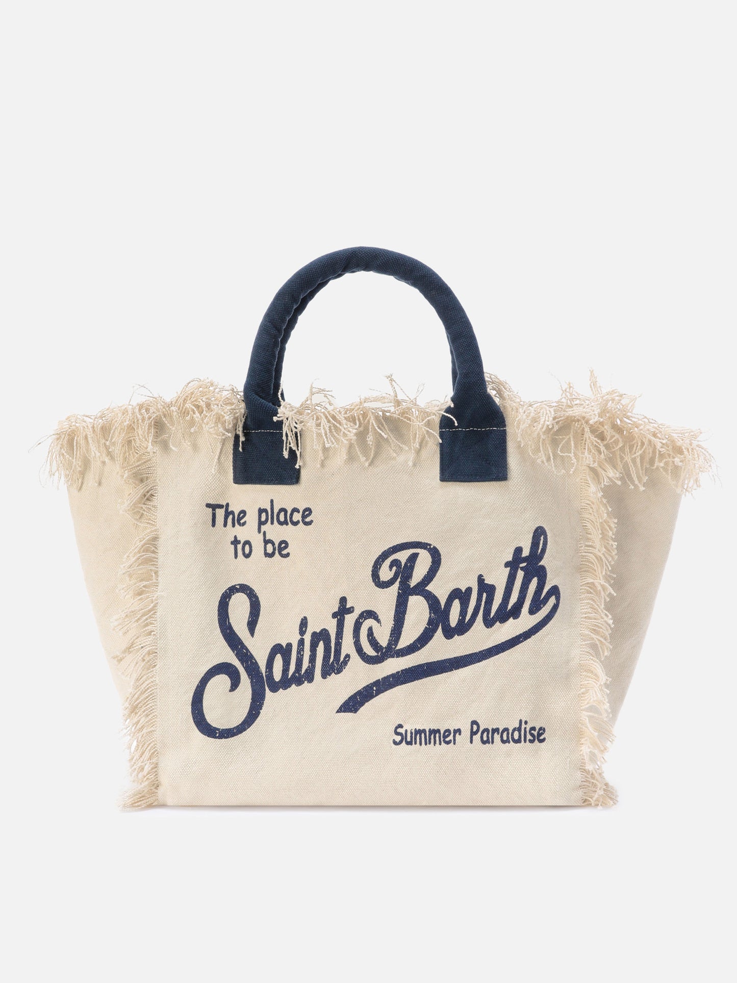 Borsa Vanity regular bianca in canvas con frange