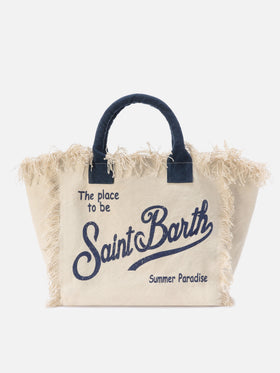 Borsa Vanity regular bianca in canvas con frange