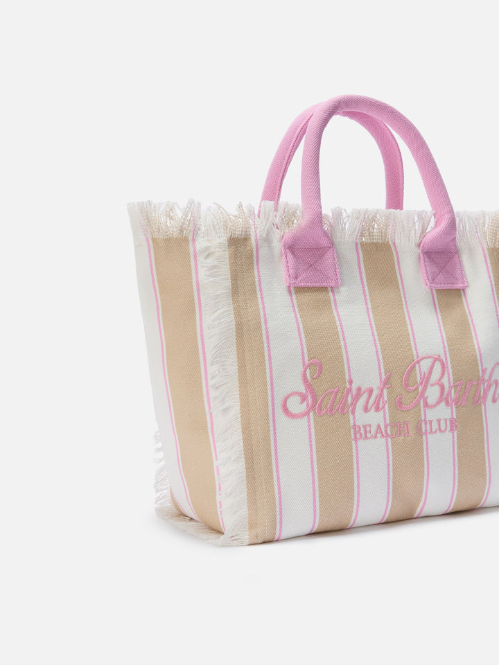 Regular Vanity canvas bag with beige vertical stripes