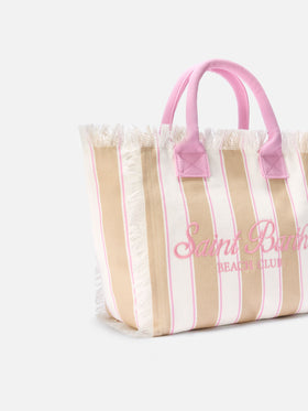 Regular Vanity canvas bag with beige vertical stripes