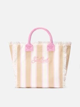 Regular Vanity canvas bag with beige vertical stripes