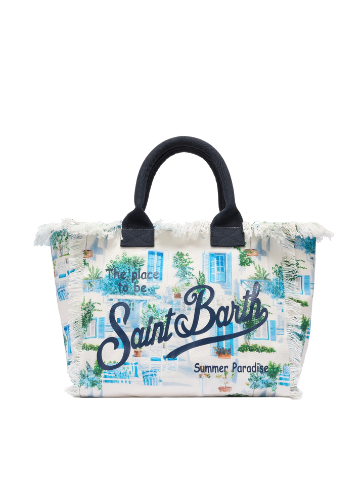 Cotton canvas Vanity tote bag with Greek windows print | AI CO-CREATED DESIGN BY RICKDICK - POWERED BY RED-EYE