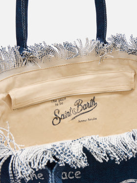 Borsa a spalla Vanity in canvas di cotone indaco