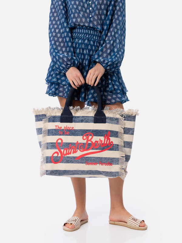 Blue striped cotton canvas Vanity tote bag