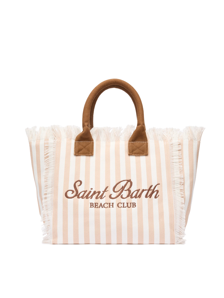 Cotton canvas Vanity tote bag with beige striped print