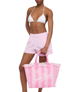 Cotton canvas Vanity tote bag with pink striped print - MC2 Saint Barth