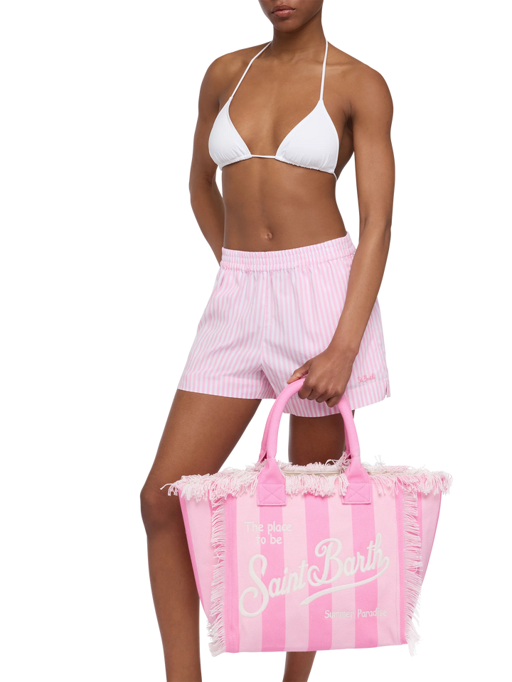 Cotton canvas Vanity tote bag with pink striped print