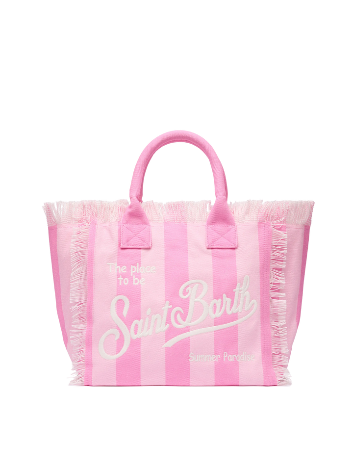 Cotton canvas Vanity tote bag with pink striped print