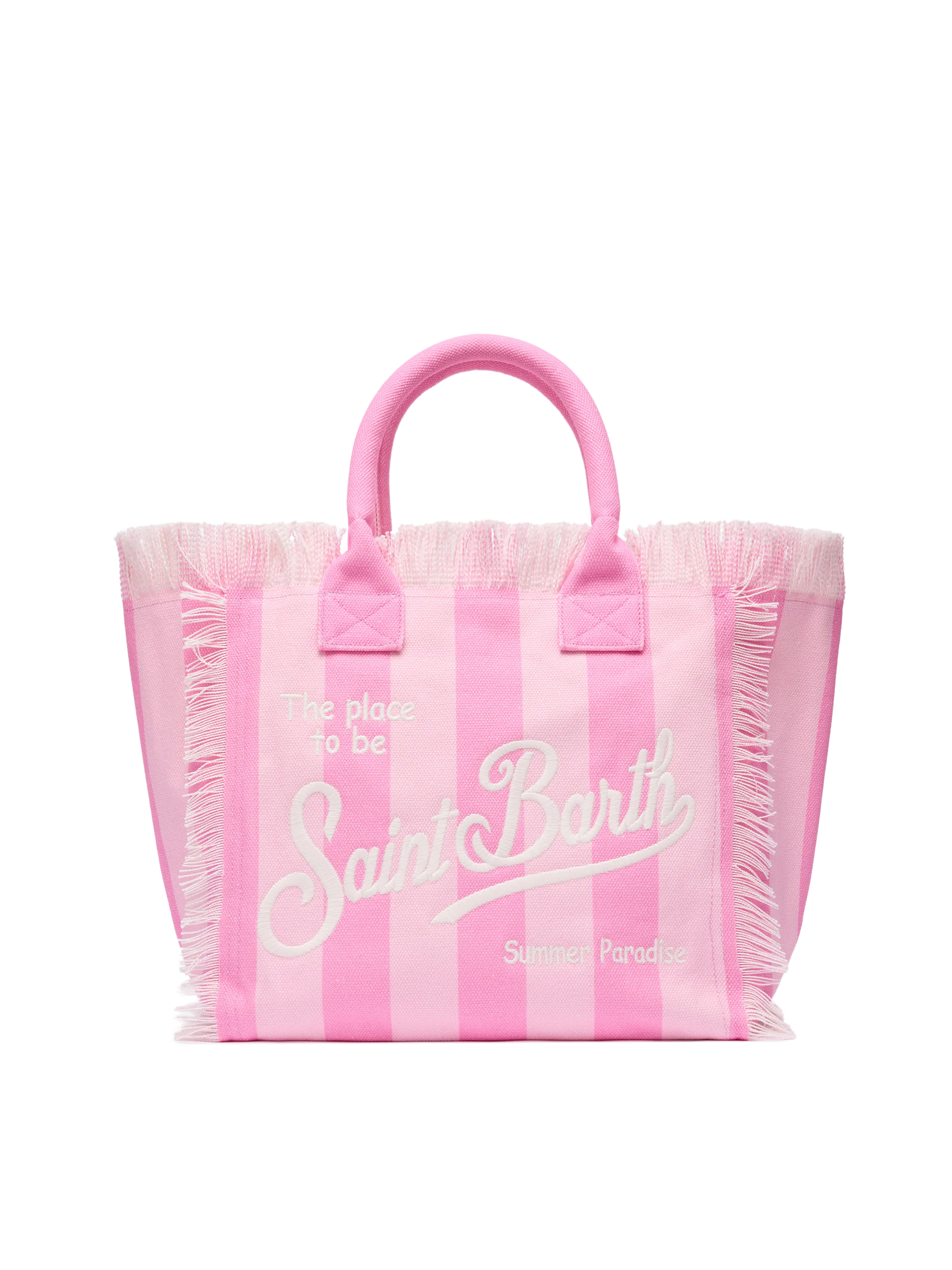 Cotton canvas Vanity tote bag with pink striped print - MC2 Saint Barth