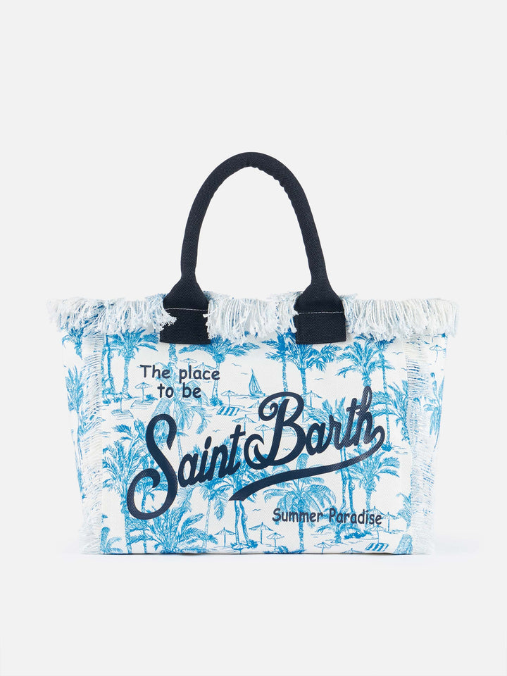 Bluette cotton canvas Vanity tote bag with toile de jouy print - MC2 Saint Barth