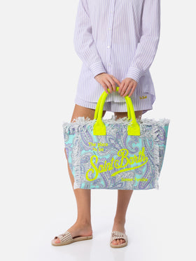 Cotton canvas tote bag with paisley print
