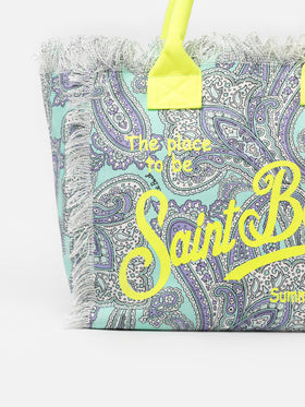 Cotton canvas tote bag with paisley print