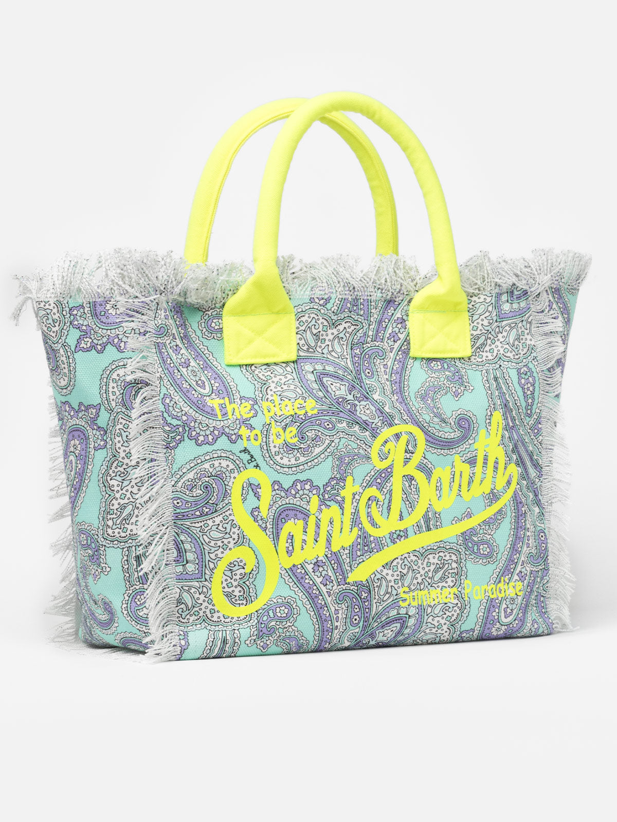 Cotton canvas tote bag with paisley print