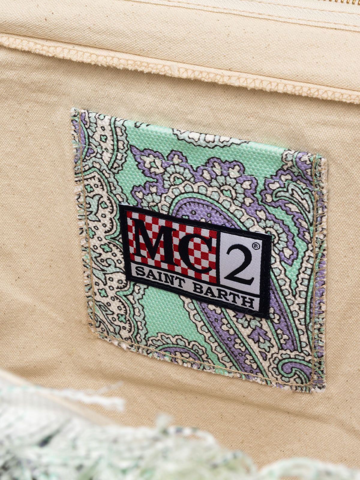 Cotton canvas tote bag with paisley print