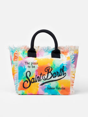 Borsa tote Vanity in tela di cotone con stampa ad acquerello