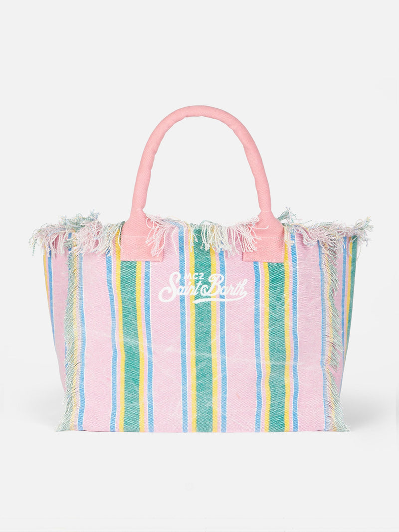 Borsa tote Vanity in tela di cotone rigata Forte dei Marmi Beach Club