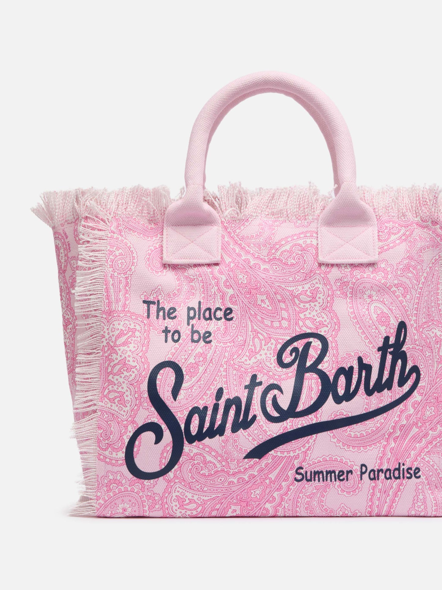 Borsa a spalla Vanity in canvas di cotone rosa con stampa paisley
