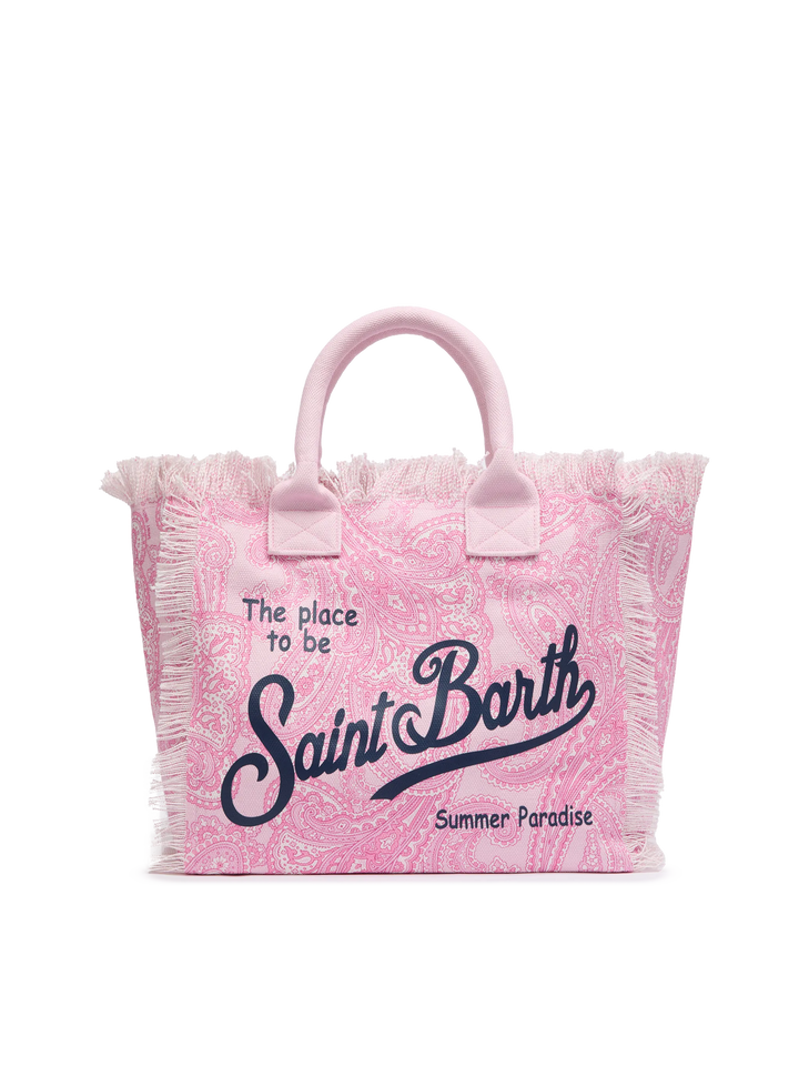 Pink cotton canvas Vanity tote bag with paisley print
