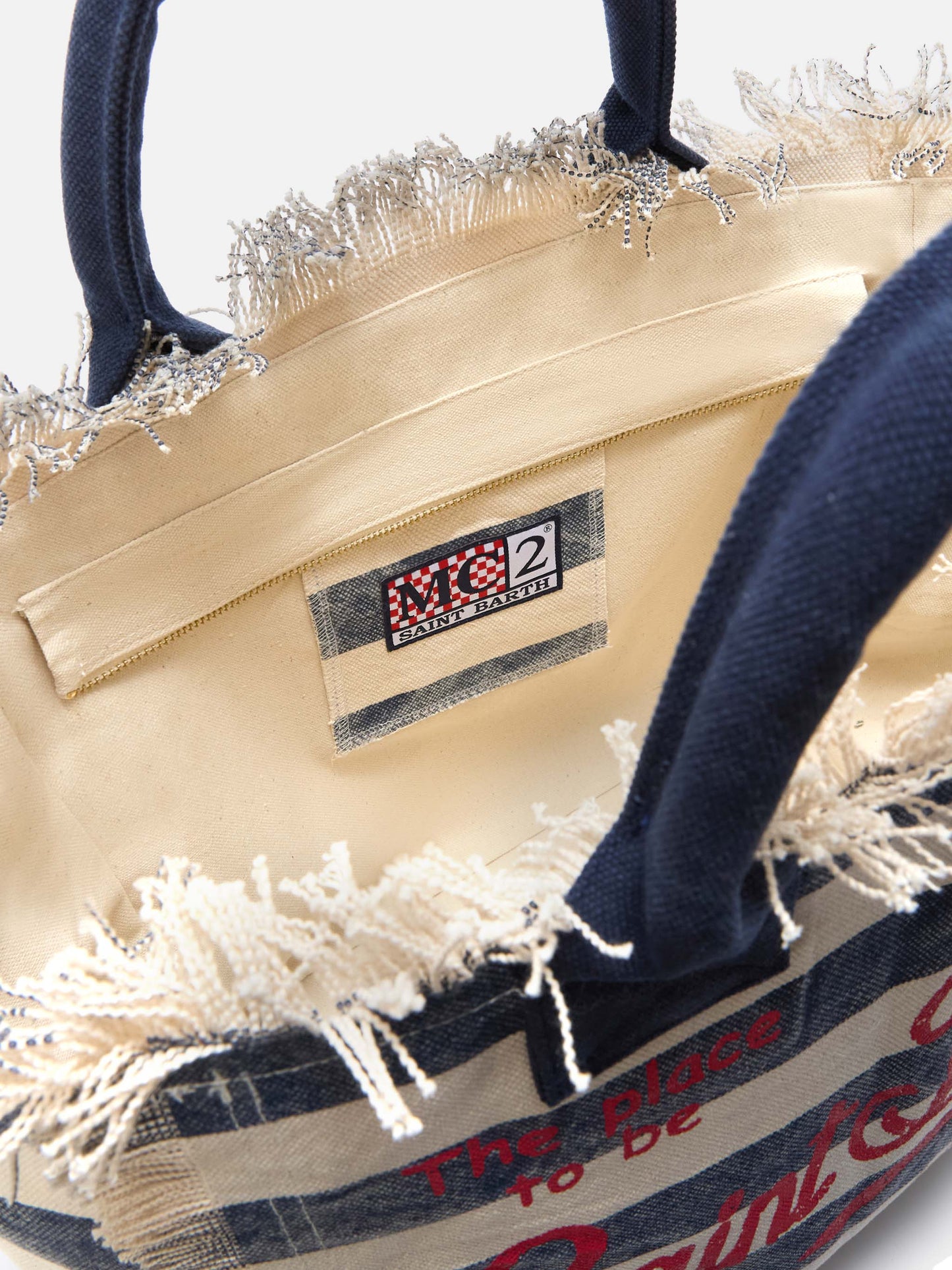 Blue canvas Vanity regular bag with horizontal stripes