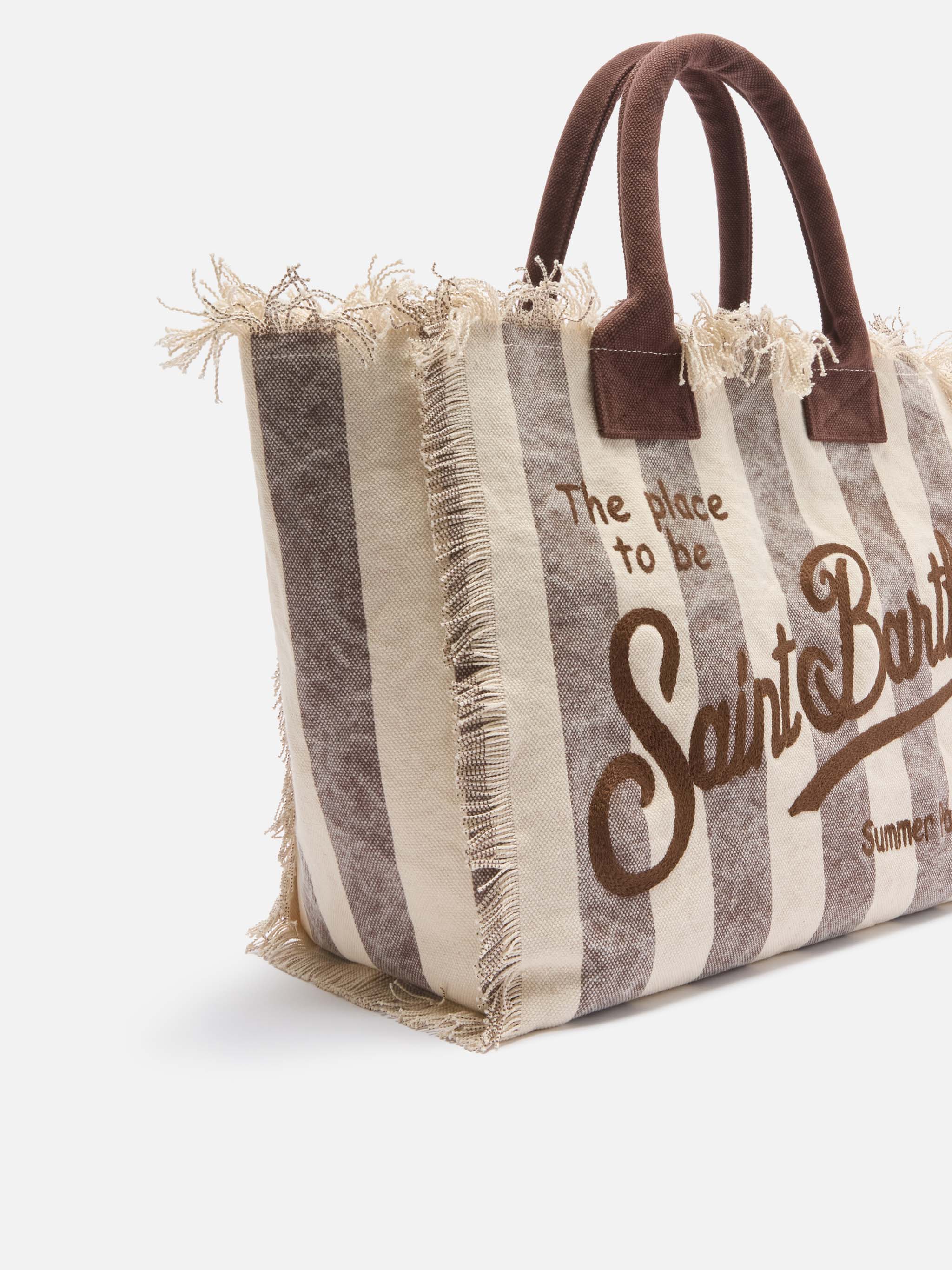 Brown canvas Vanity regular bag with vertical stripes – MC2 Saint