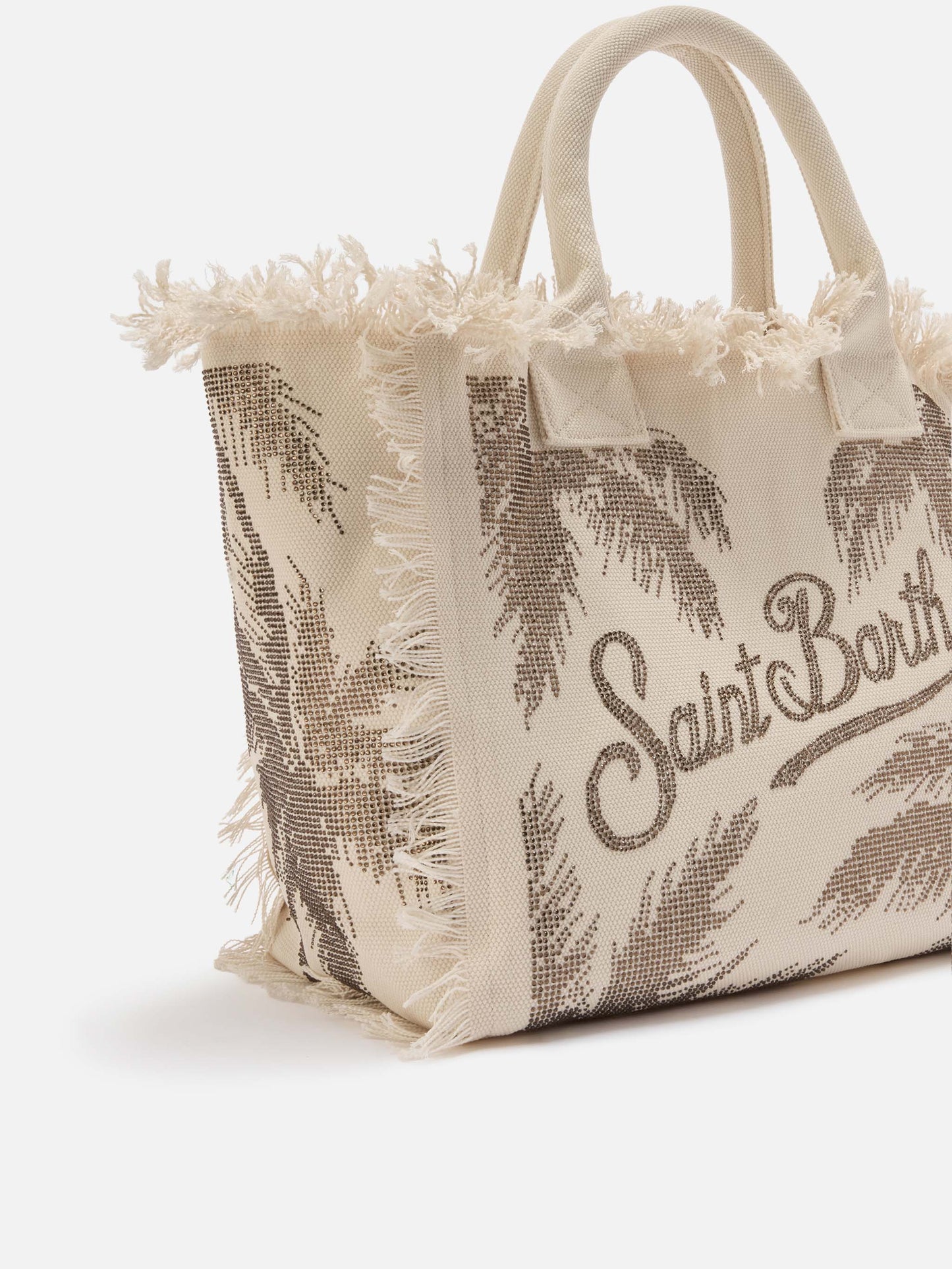 Borsa Vanity regular in canvas con stampa palme con strass