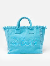 Hellblaue Vanity-Einkaufstasche aus Baumwollcanvas mit Logo-Patch