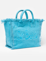 Hellblaue Vanity-Einkaufstasche aus Baumwollcanvas mit Logo-Patch