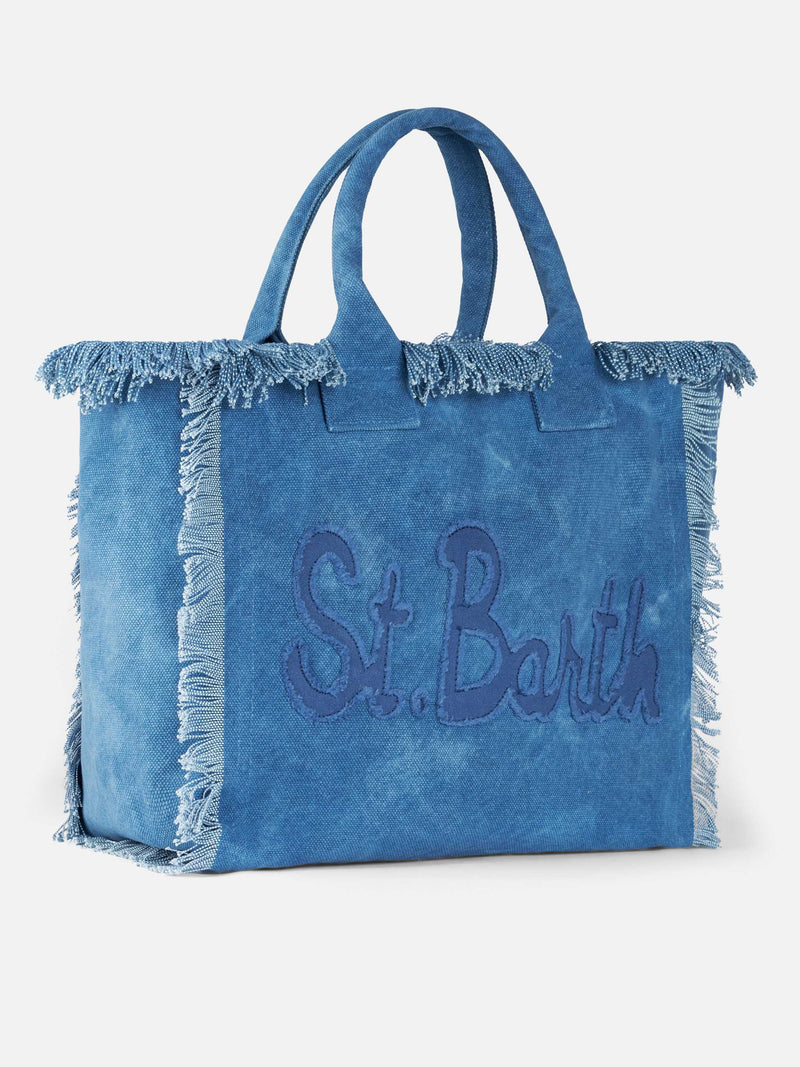 Vanity-Einkaufstasche aus Denim-Baumwoll-Canvas mit Logo-Patch