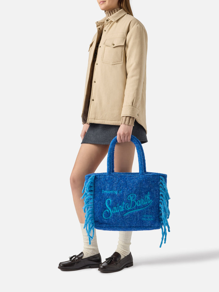 Vanity blanket shoulder bag with side fringes