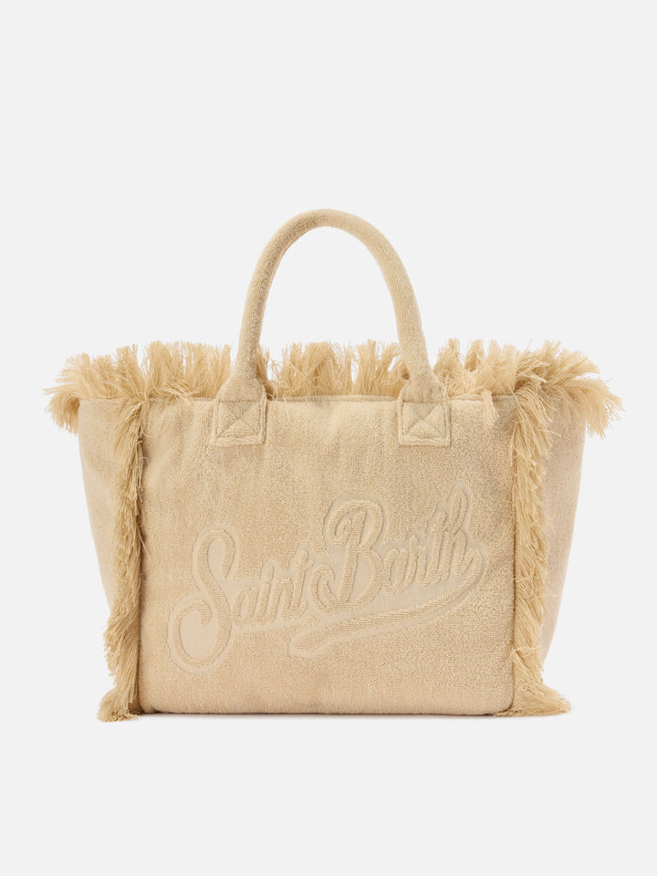 Borsa Vanity regular in tessuto effetto spugna beige tinta unita