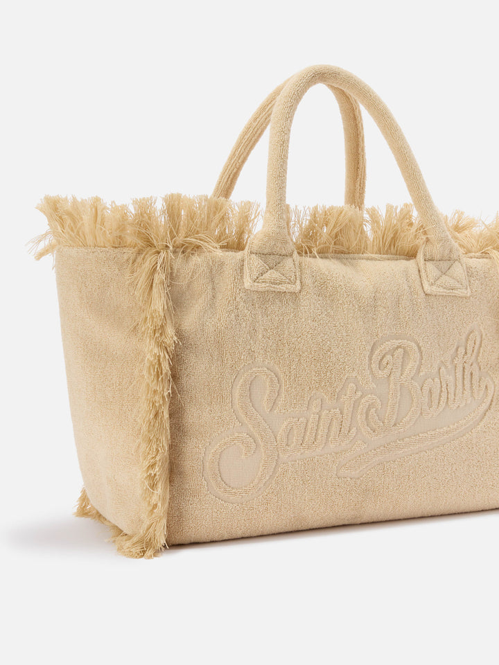 Borsa Vanity regular in tessuto effetto spugna beige tinta unita