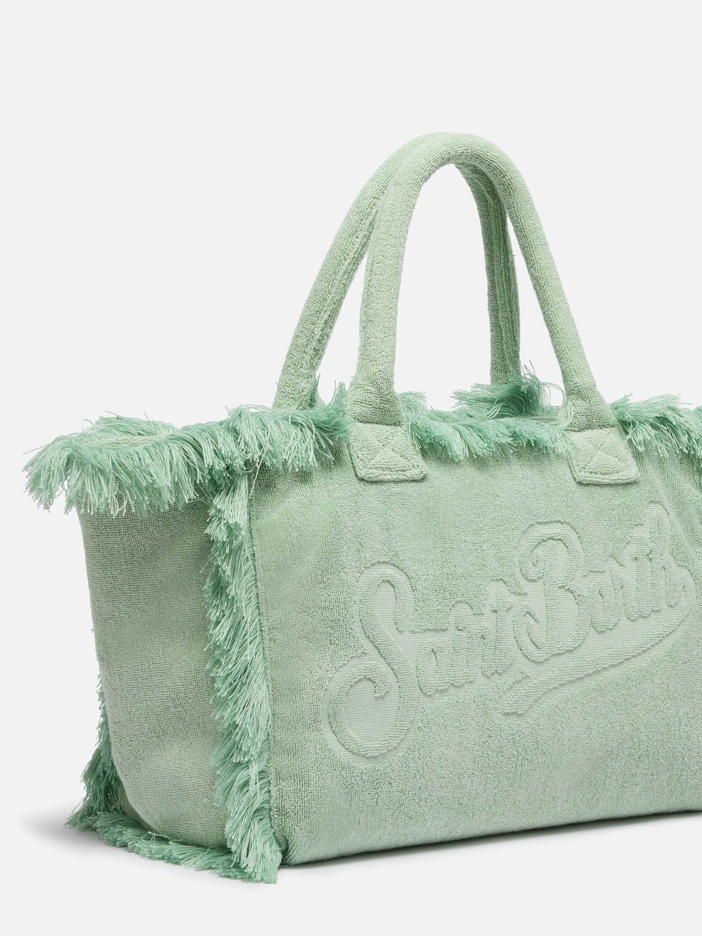 Vanity Terry sage green tote bag  with embossed logo