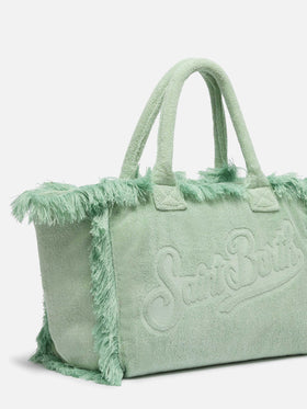 Vanity Terry sage green tote bag  with embossed logo