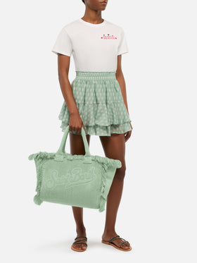 Vanity Terry sage green tote bag  with embossed logo