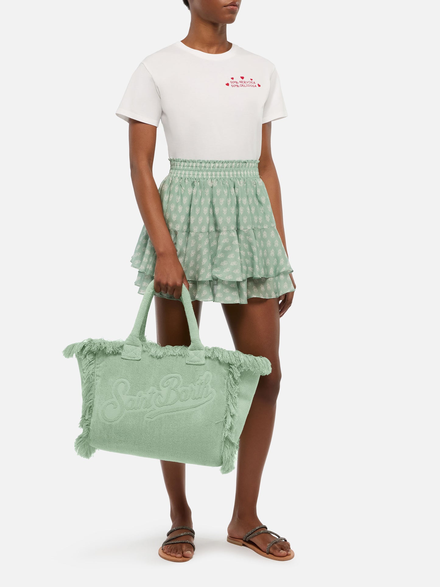 Mint green solid color terry effect Vanity regular bag