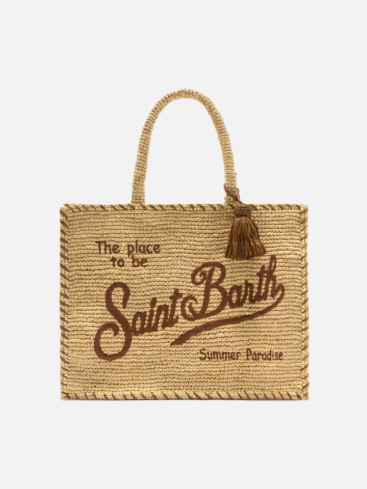 Borsa Vanity regular in raffia con dettagli marroni
