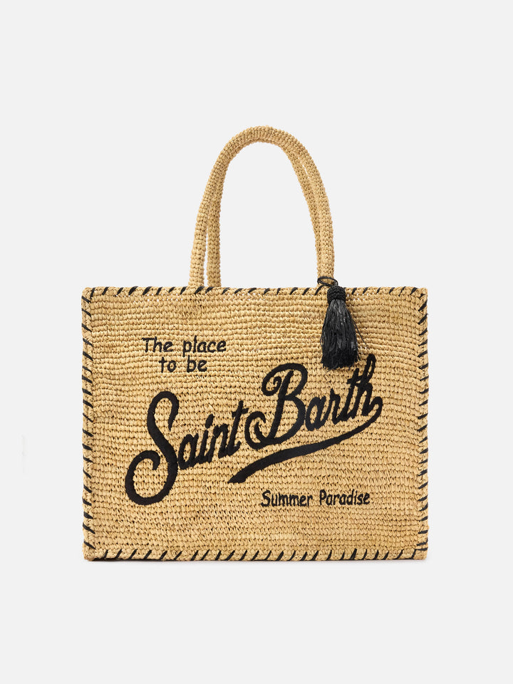 Borsa Vanity regular in raffia con dettagli neri