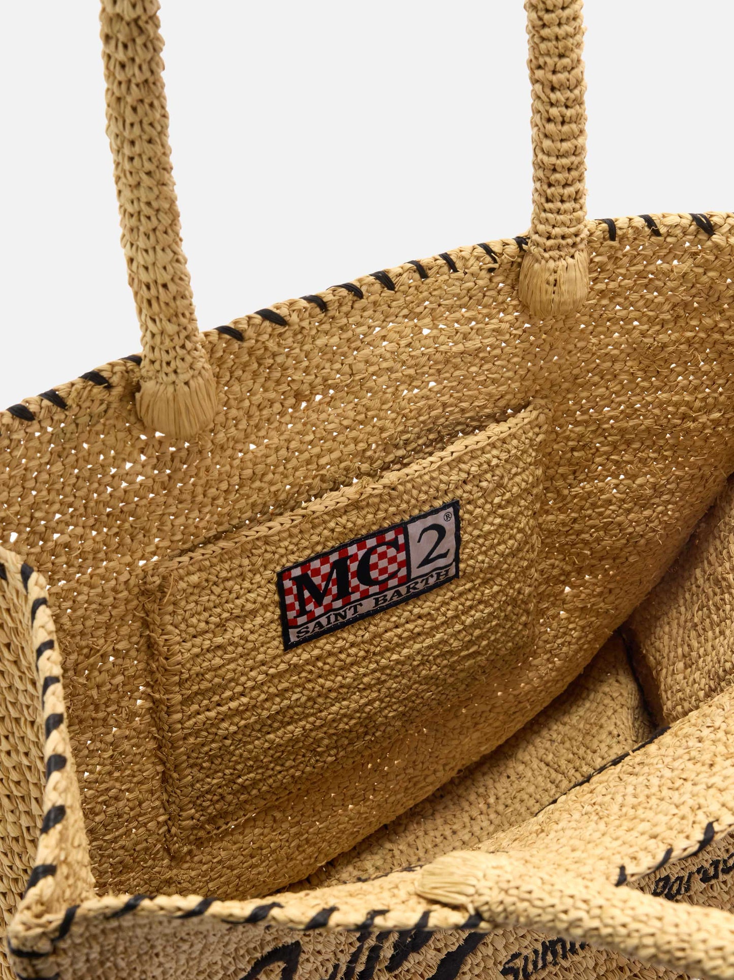 Borsa Vanity regular in raffia con dettagli neri