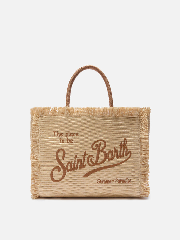 Regular Vanity straw effect bag with embroidered logo