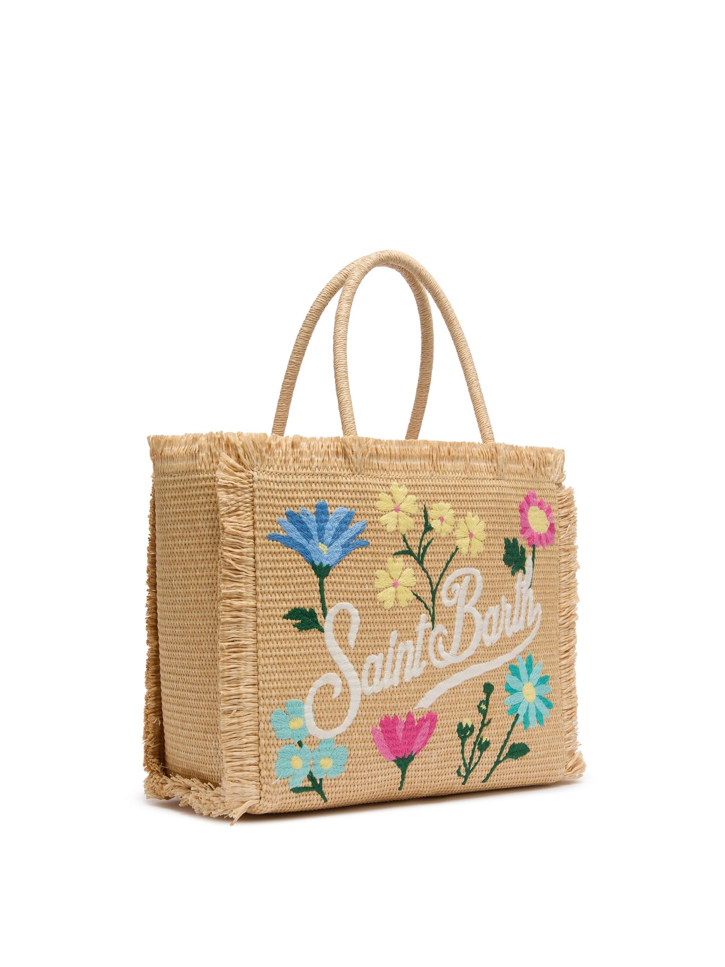 Beige straw effect Vanity tote bag with applied flowers - MC2 Saint Barth