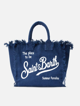 Borsa Vanity regular in lino blu tinta unita
