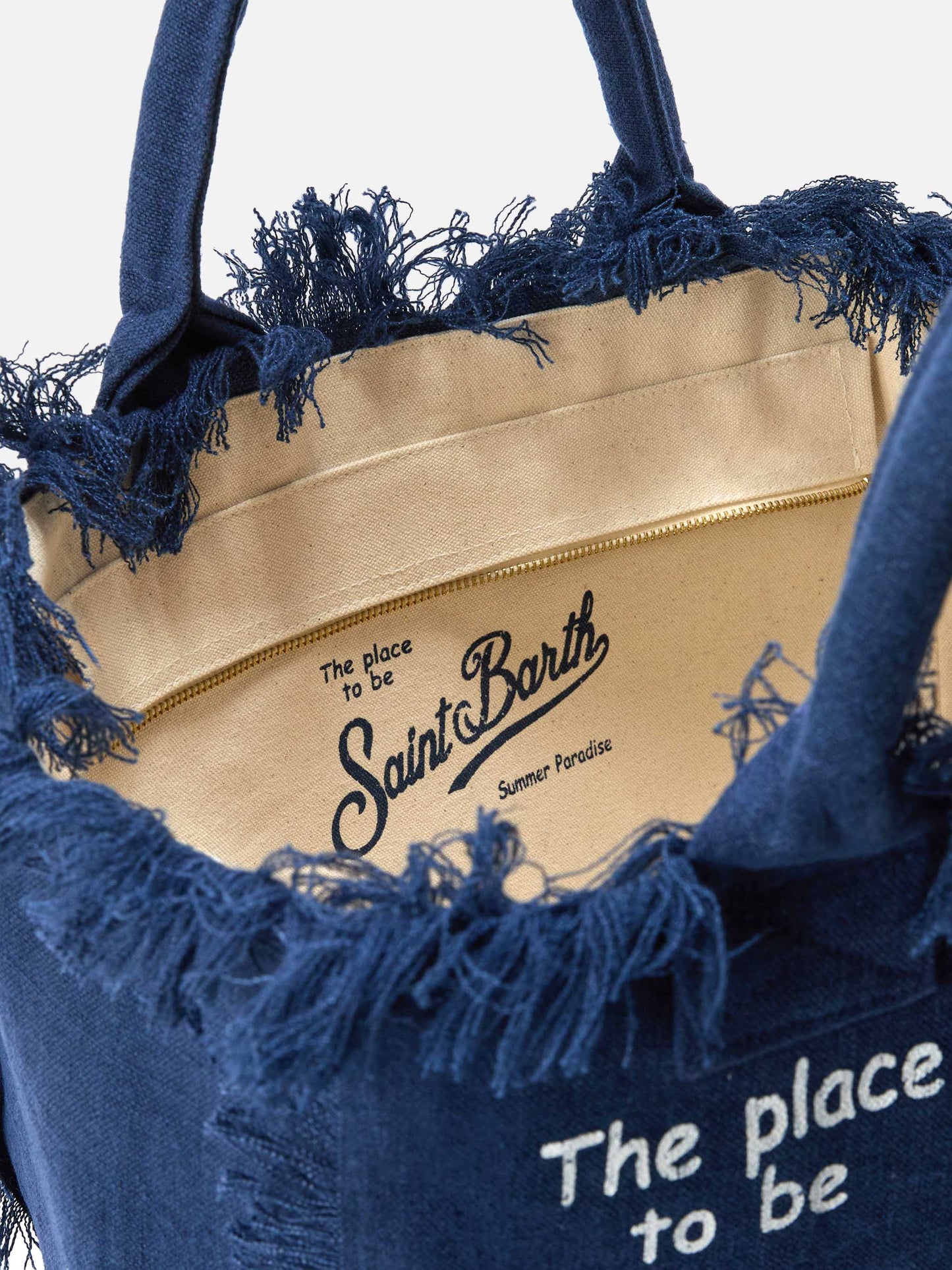 Borsa Vanity regular in lino blu tinta unita