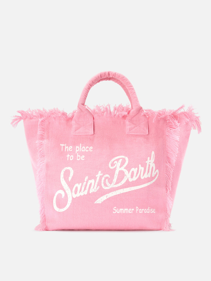 Borsa Vanity regular in lino rosa tinta unita