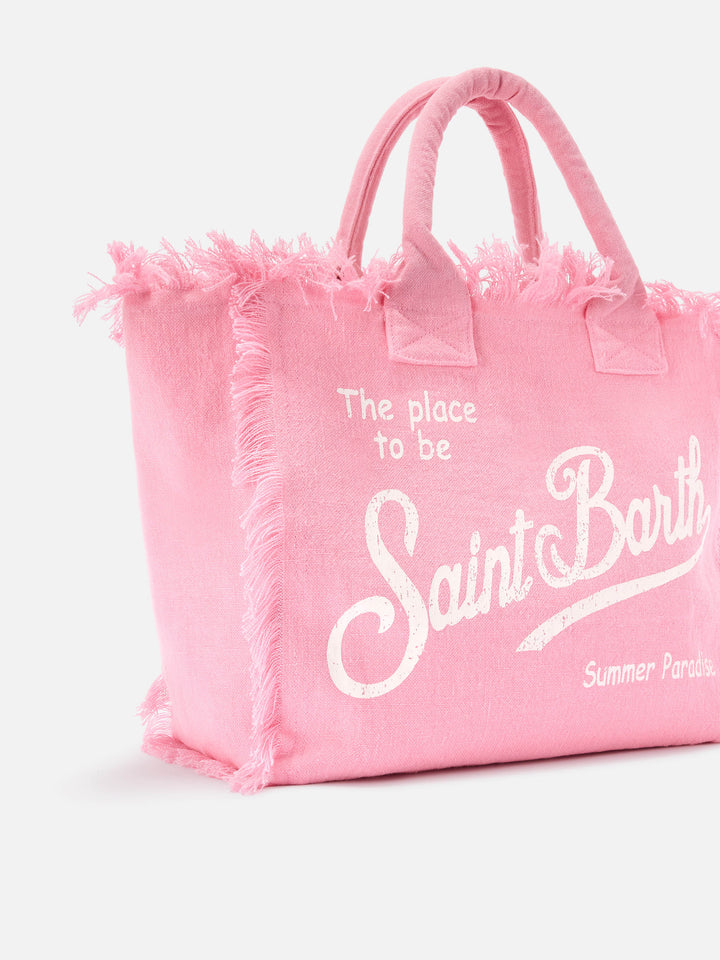 Borsa Vanity regular in lino rosa tinta unita