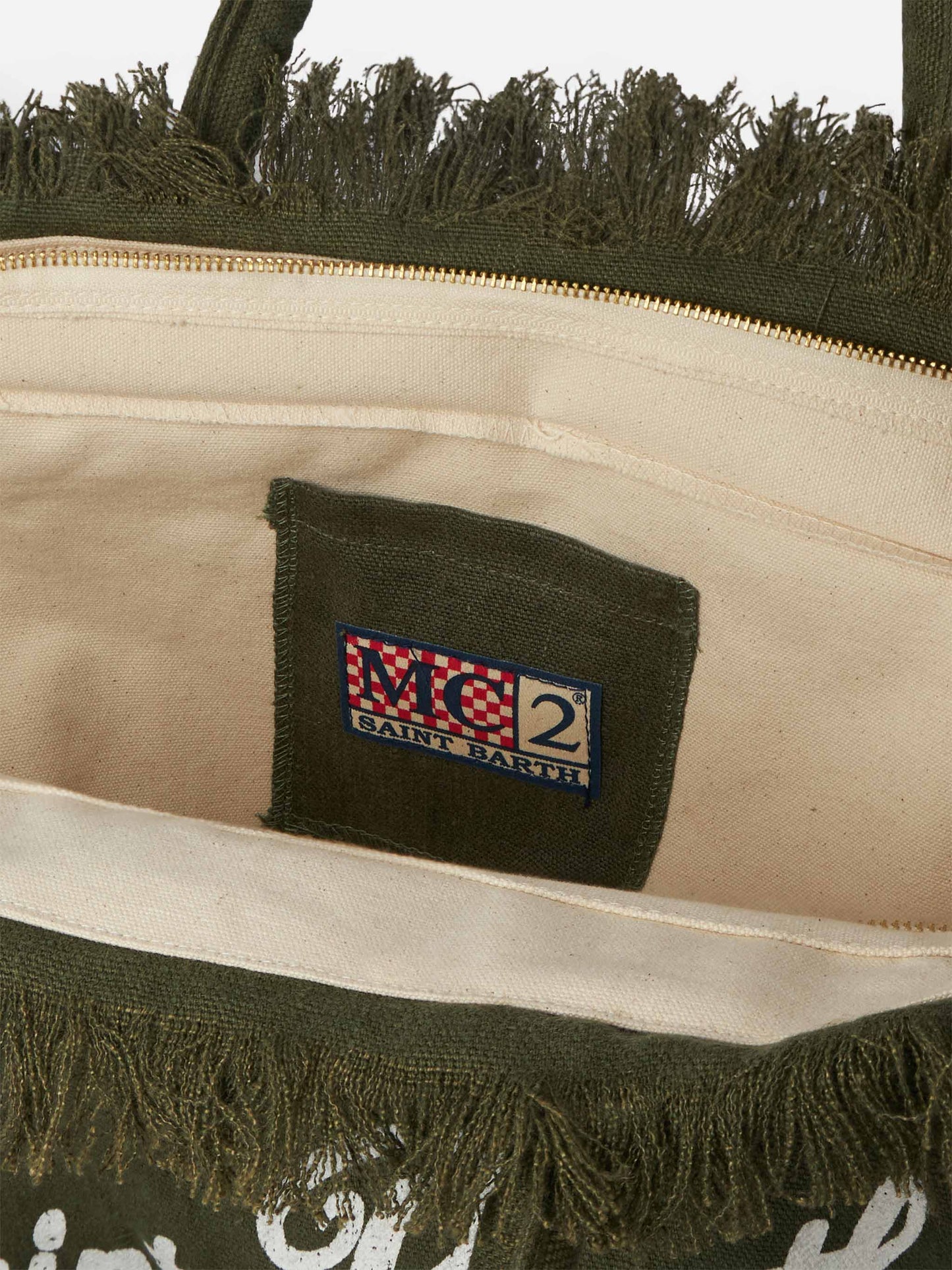 Vanity military green linen shoulder bag