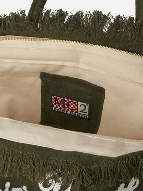 Vanity military green linen shoulder bag