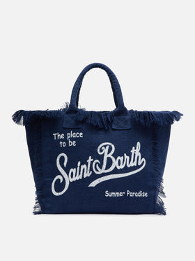 Borsa a spalla Vanity in 100% LINO blu navy