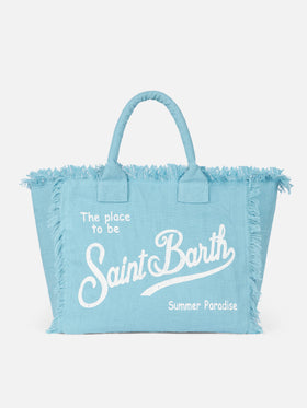 Vanity light blue linen shoulder bag
