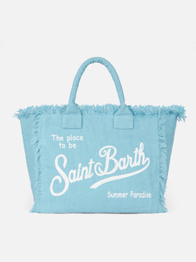 Vanity light blue linen shoulder bag